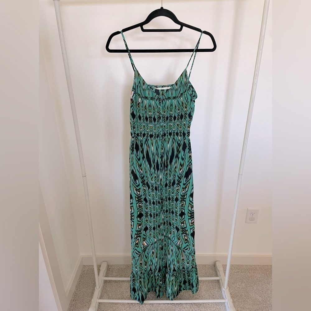 Cynthia Vincent green patterned silk maxi dress size small excellent condition
